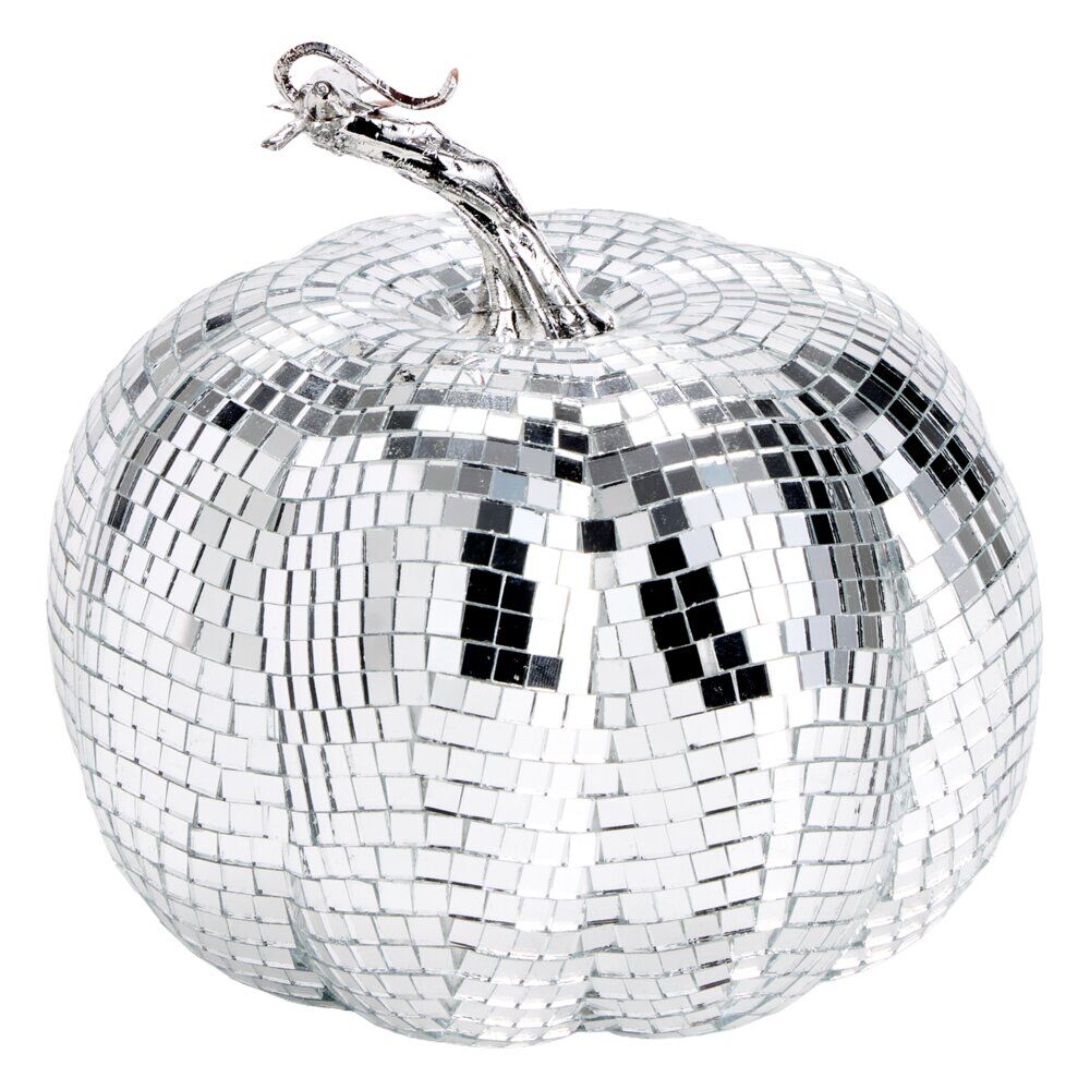 Décoration Halloween citrouille effet boule disco céramique argentée Ø15xH16cm