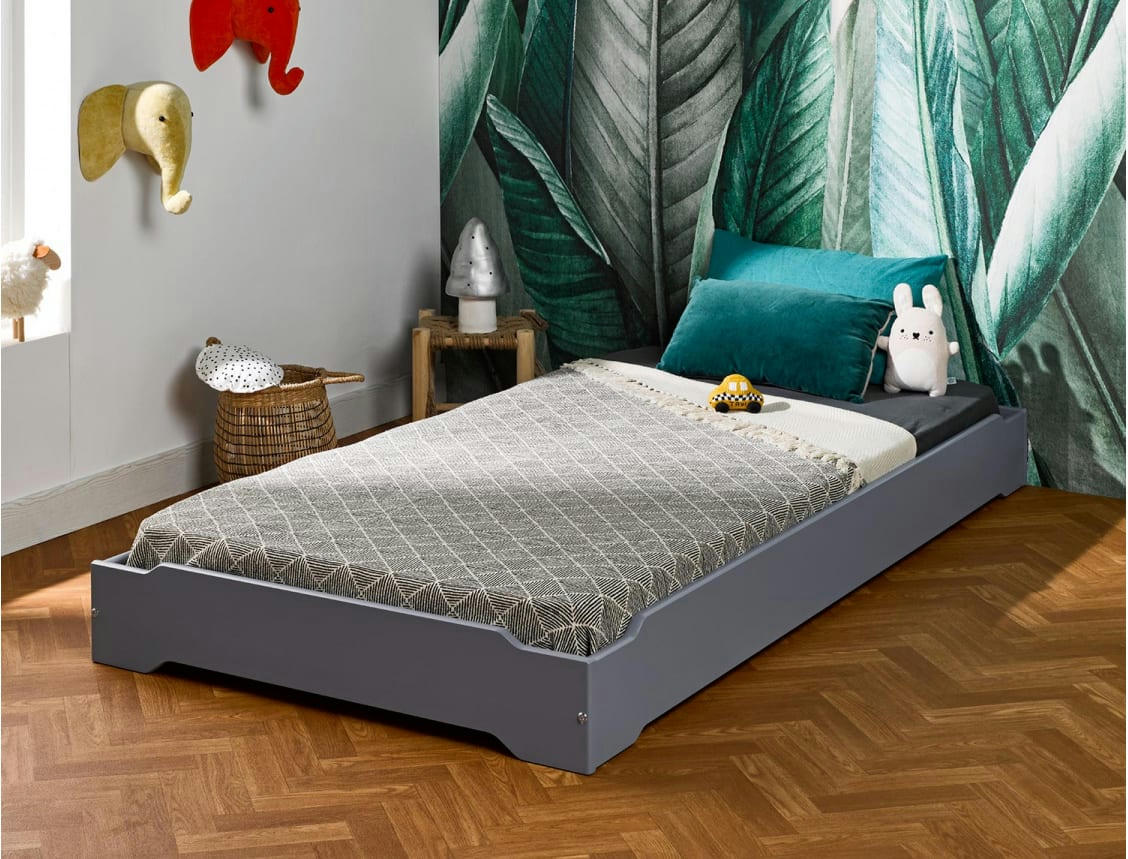 SCOTT - Lit enfant Montessori 90x190 en pin massif Gris