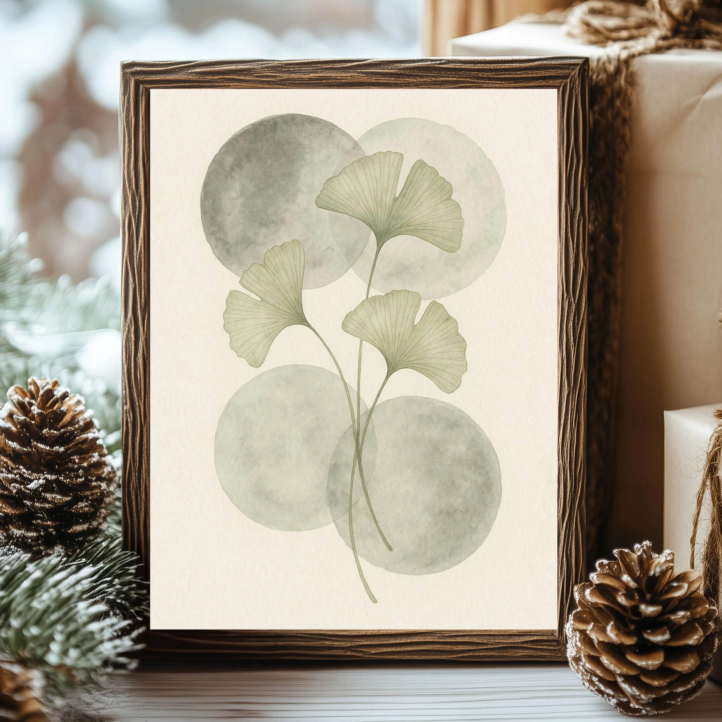 Ginkgo Serenity Wall Art | Sage Green Botanical Wall Art | Minimalist Nature Poster | Modern Zen Home Decor | Digital Download