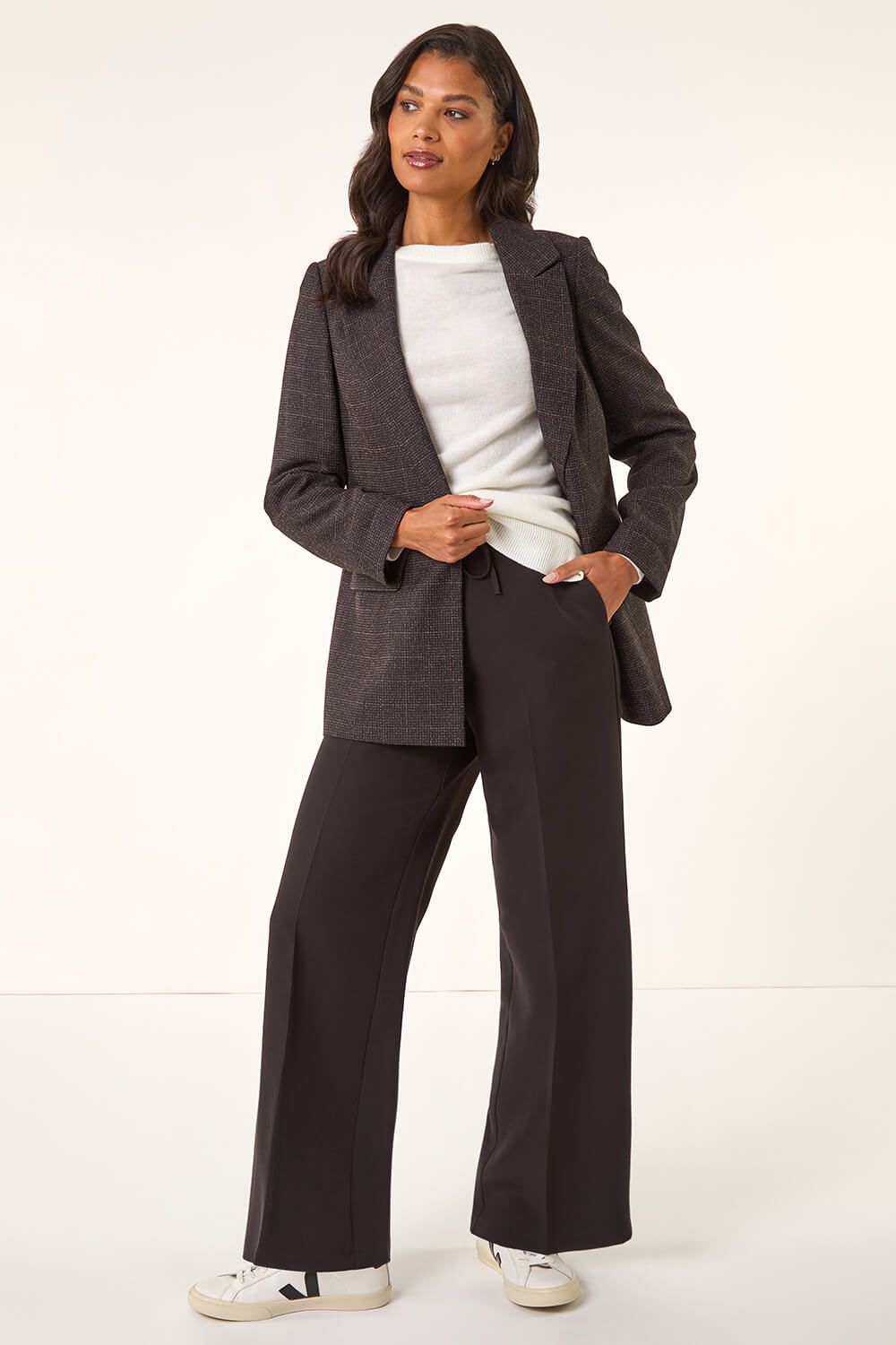 Roman Check Print Longline Blazer
