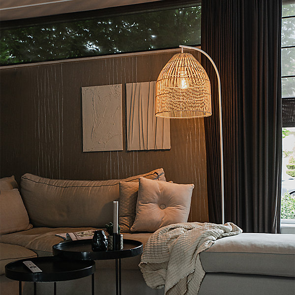 Lampadaire rustique blanc avec rotin - Sam