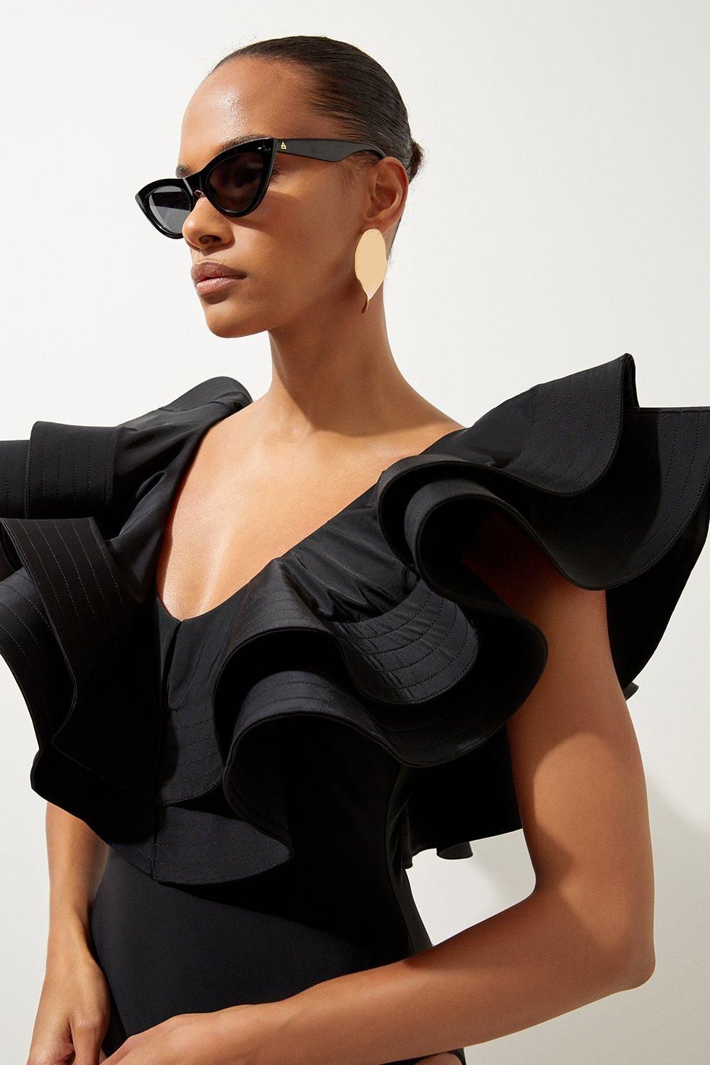KarenMillen Drama Frill Swimsuit