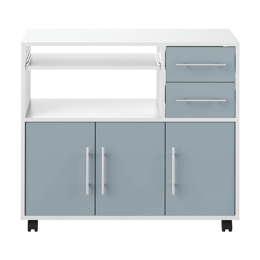 MARIUS - Desserte micro-onde effet bois blanc et gris céladon