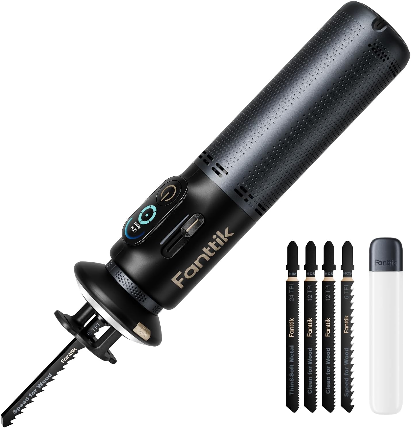 Fanttik R11 Pro Brushless Cordless Mini Reciprocating Saw, 0–2200 SPM Variable Speed, Type-C Fast Charging, Tool-Free Blade Change, 5-Blade Kit for Wood, Metal & PVC