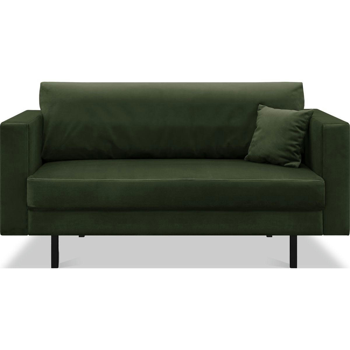 PIA - Canapé 2 places en velours vert forêt, pieds en métal noir