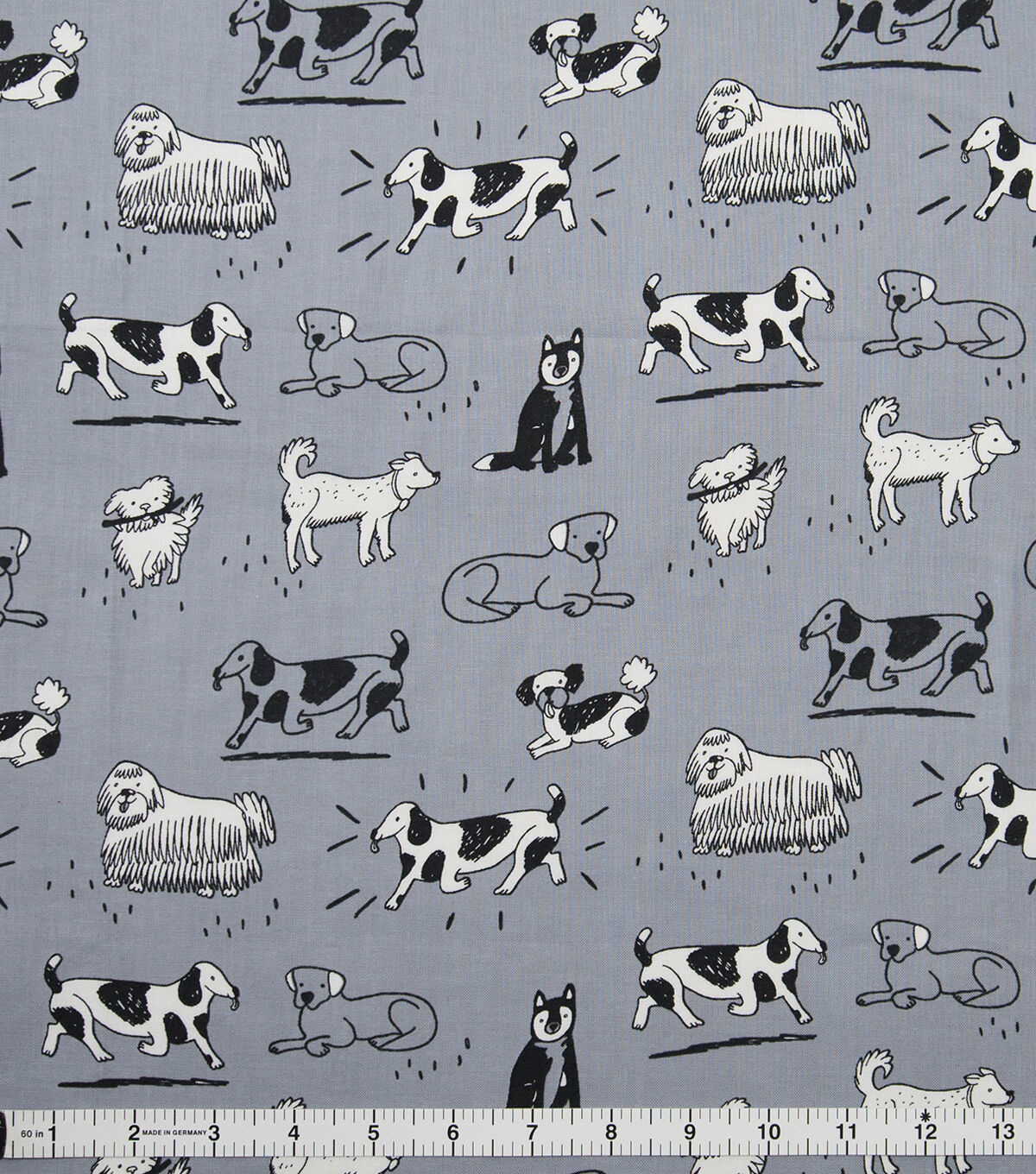 Sketched Dogs On Gray Novelty Prints Cotton Fabric