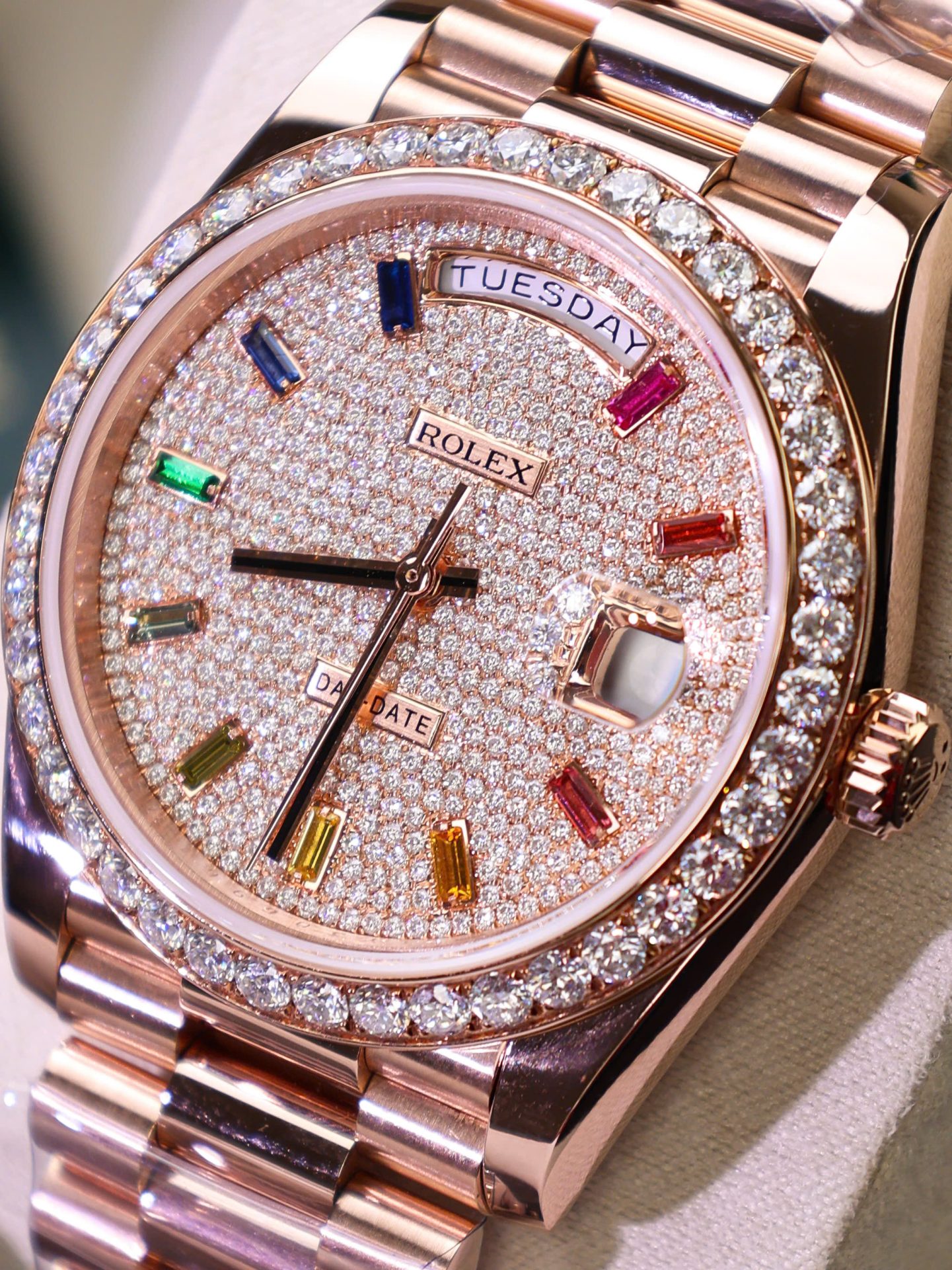 Rolex Day-Date RG Plated Gem-set Bezel Diamond Dial 40mm Super Clone