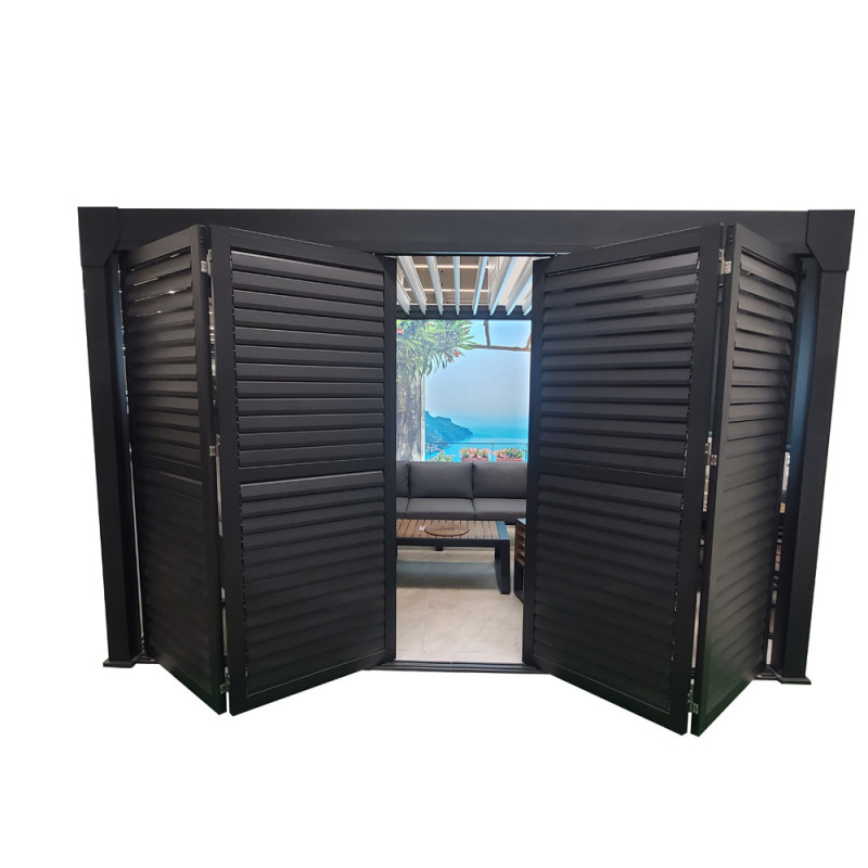Panneau brise-vue ouvrant pour pergola bioclimatique Pianela noir sable 4 x 2,34 m 2 pièces