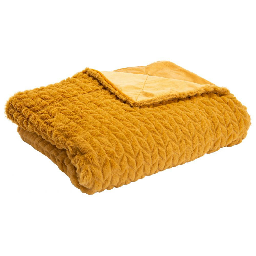 - Plaid Chevron camel 130 cm x 170 cm en polyester  jaune