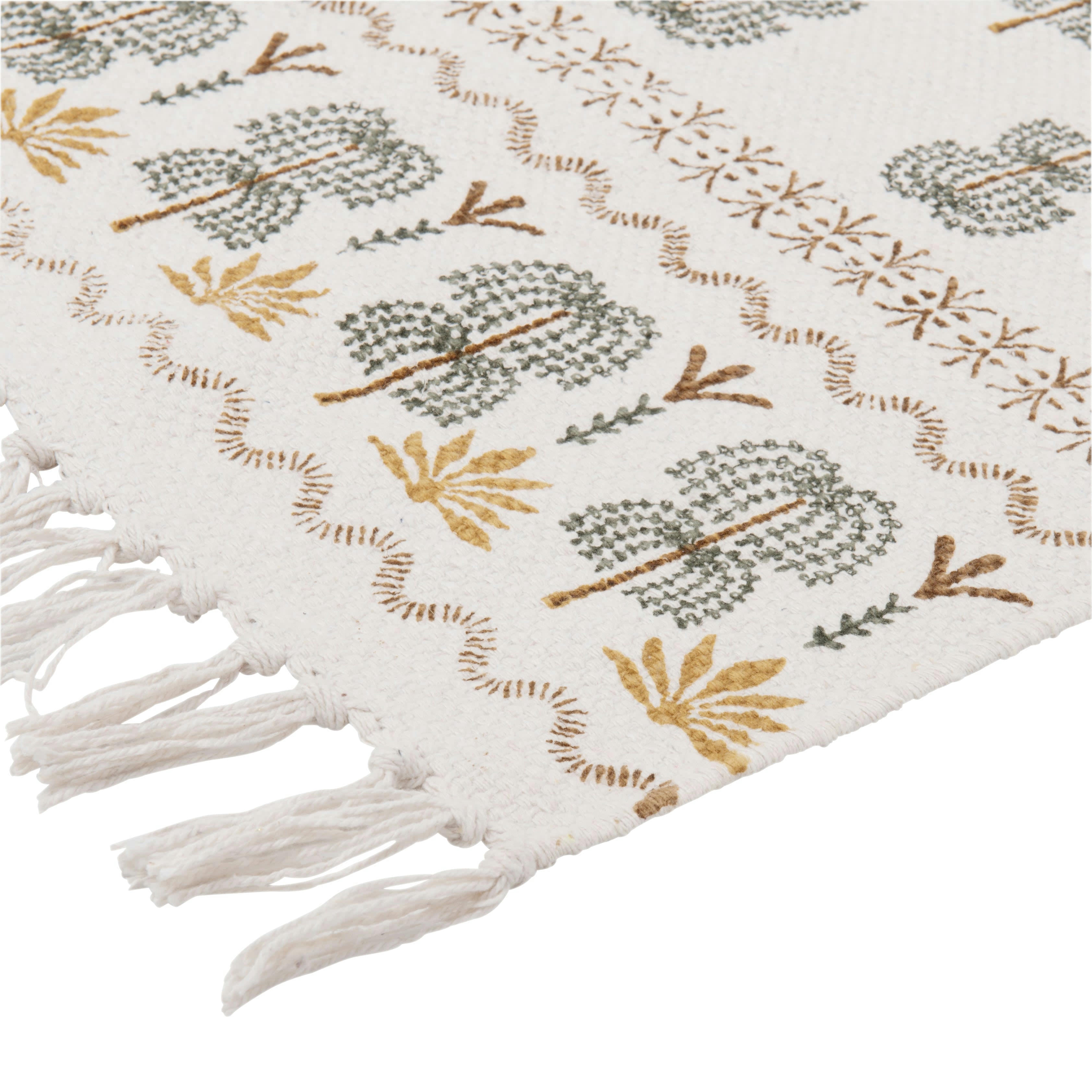 ARAVA - Tapis en coton motif végétal avec franges multicolores 90x150