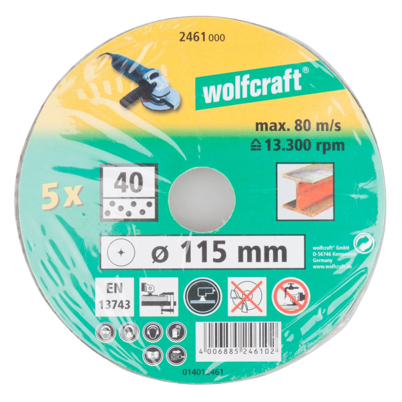 Disque abrasif en fibre GR40 Ø 115 mm 5 pièces WOLFCRAFT