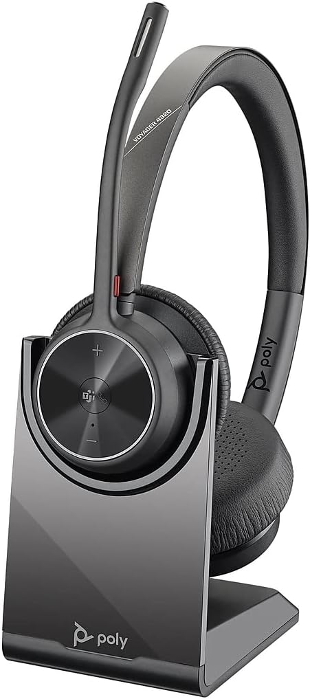 Poly - Voyager 4320 UC Wireless Headset + Charge Stand (Plantronics) - Headphones w/Mic - Connect to PC/Mac via USB-C Bluetooth Adapter, Cell Phone via Bluetooth-Works w/Teams (Certified), Zoom&More