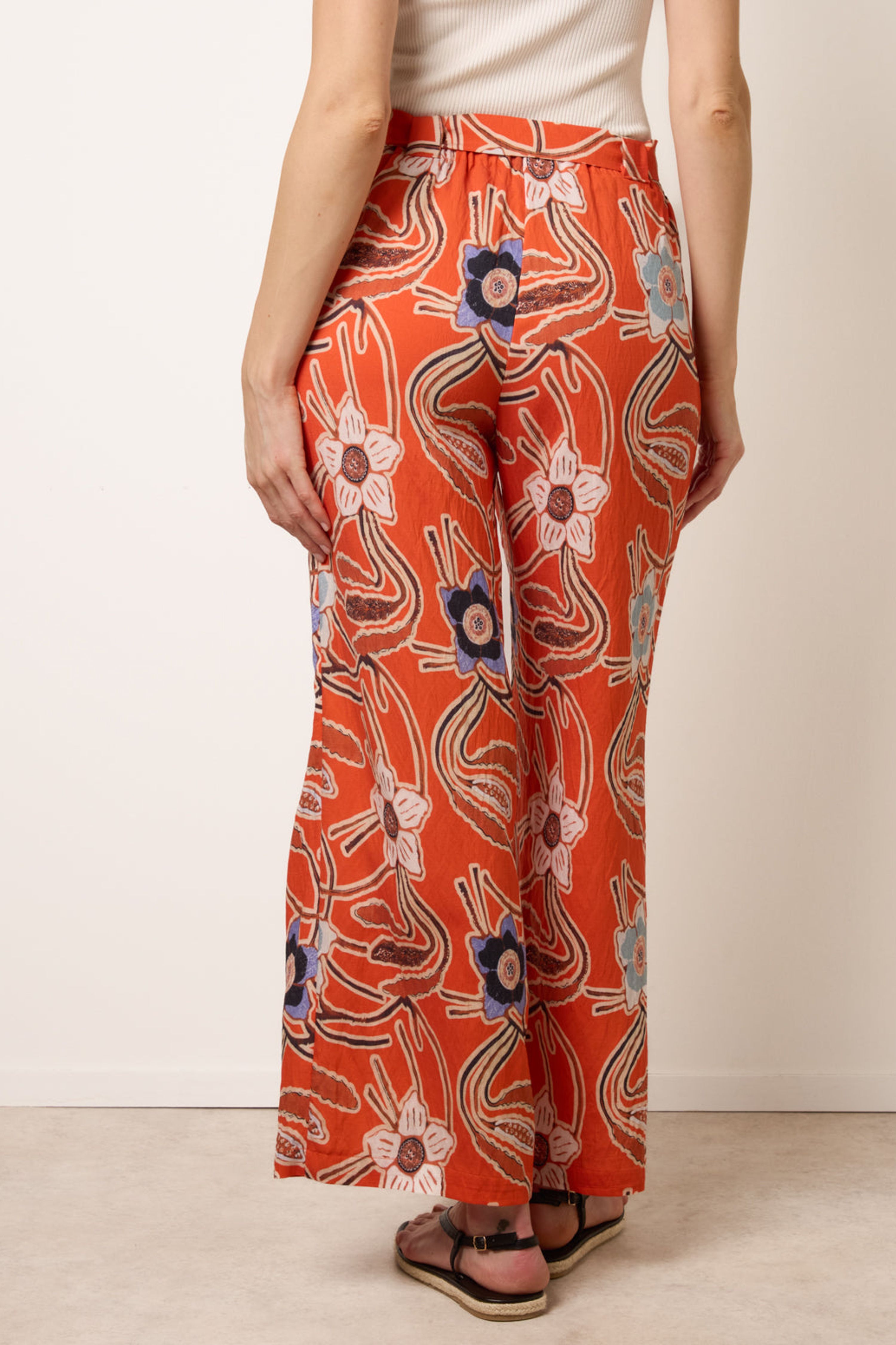 Blue Vanilla Orange Paper Bag Tie Waist Wide Leg Trousers