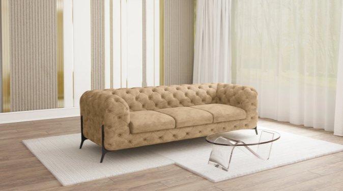 Ropez Chelsea Bis sofa 3 pikowana beżowa nogi czarne