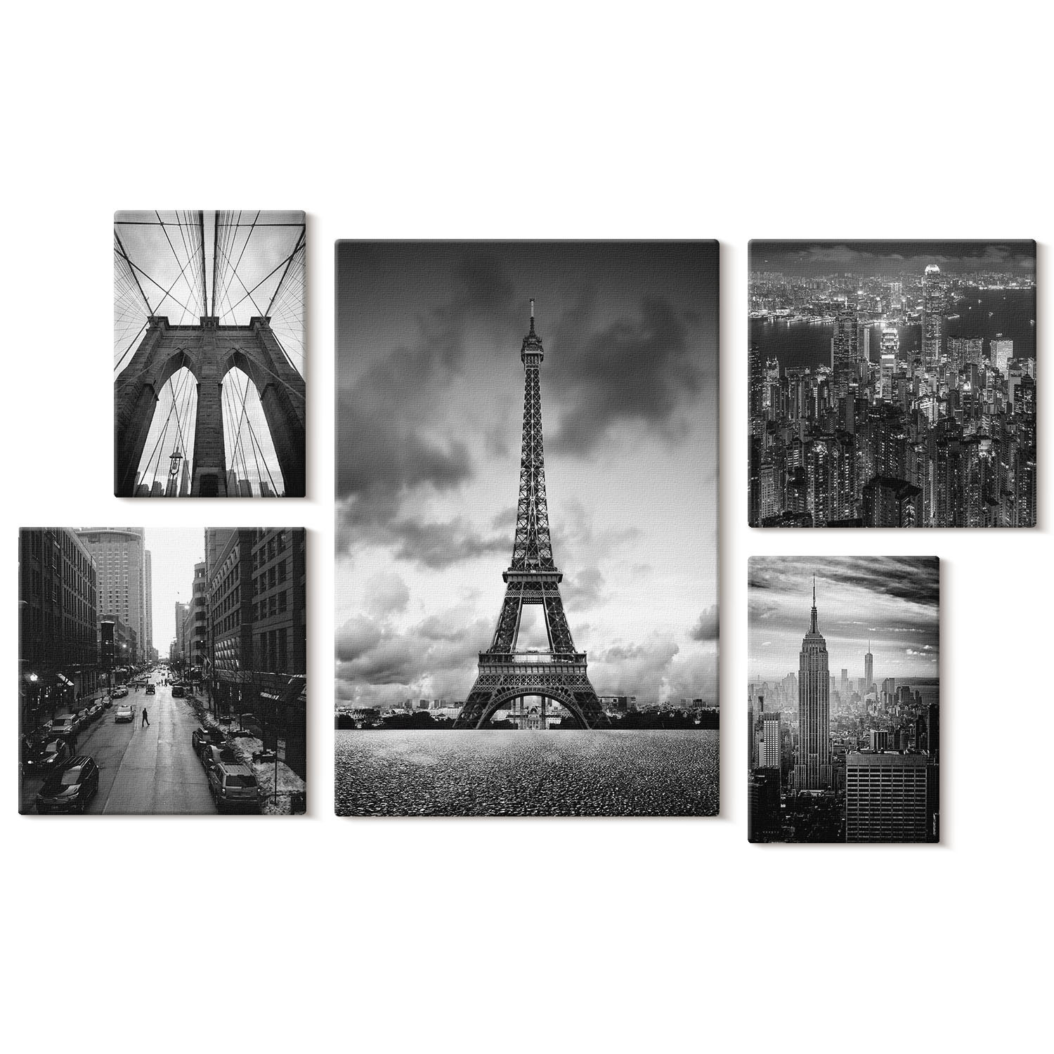 Obraz canvas 5 części Miasta czarno-białe|20x30, 30x30, 40x60|Wallfluent