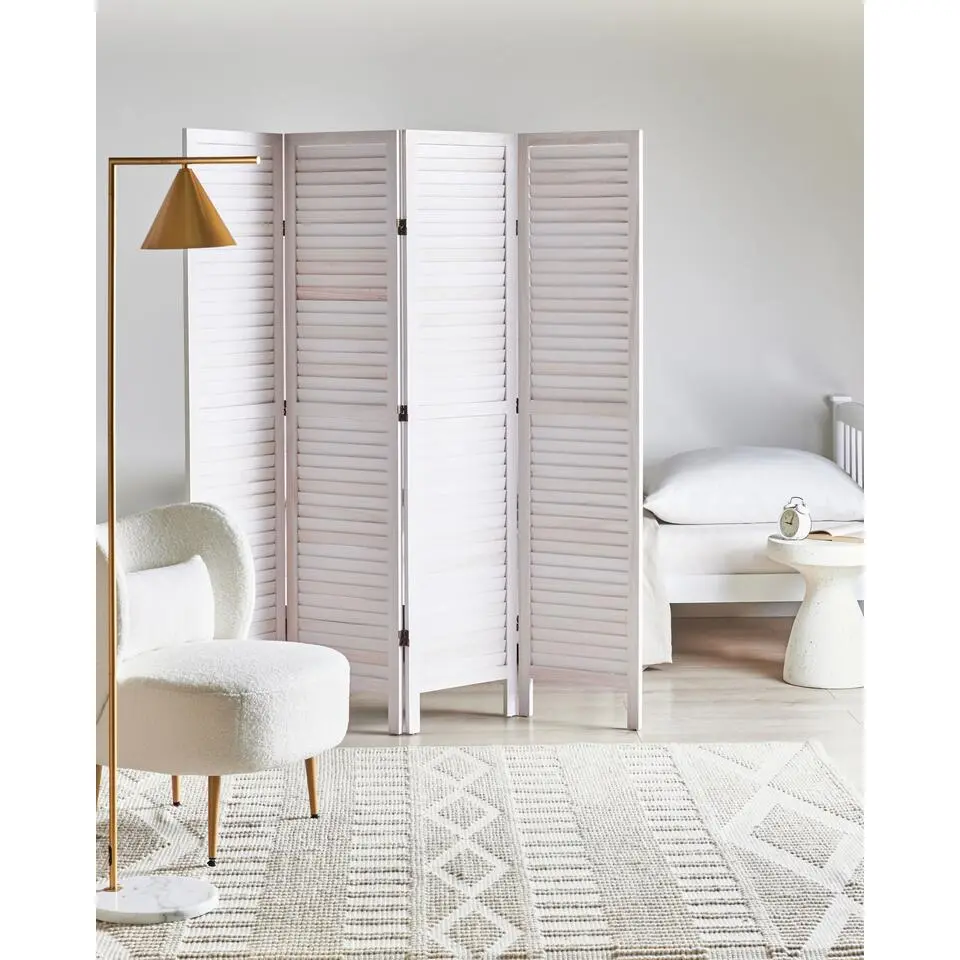 AVENES - Roomdivider met 4 panelen - Gebroken wit - Paulowniahout
