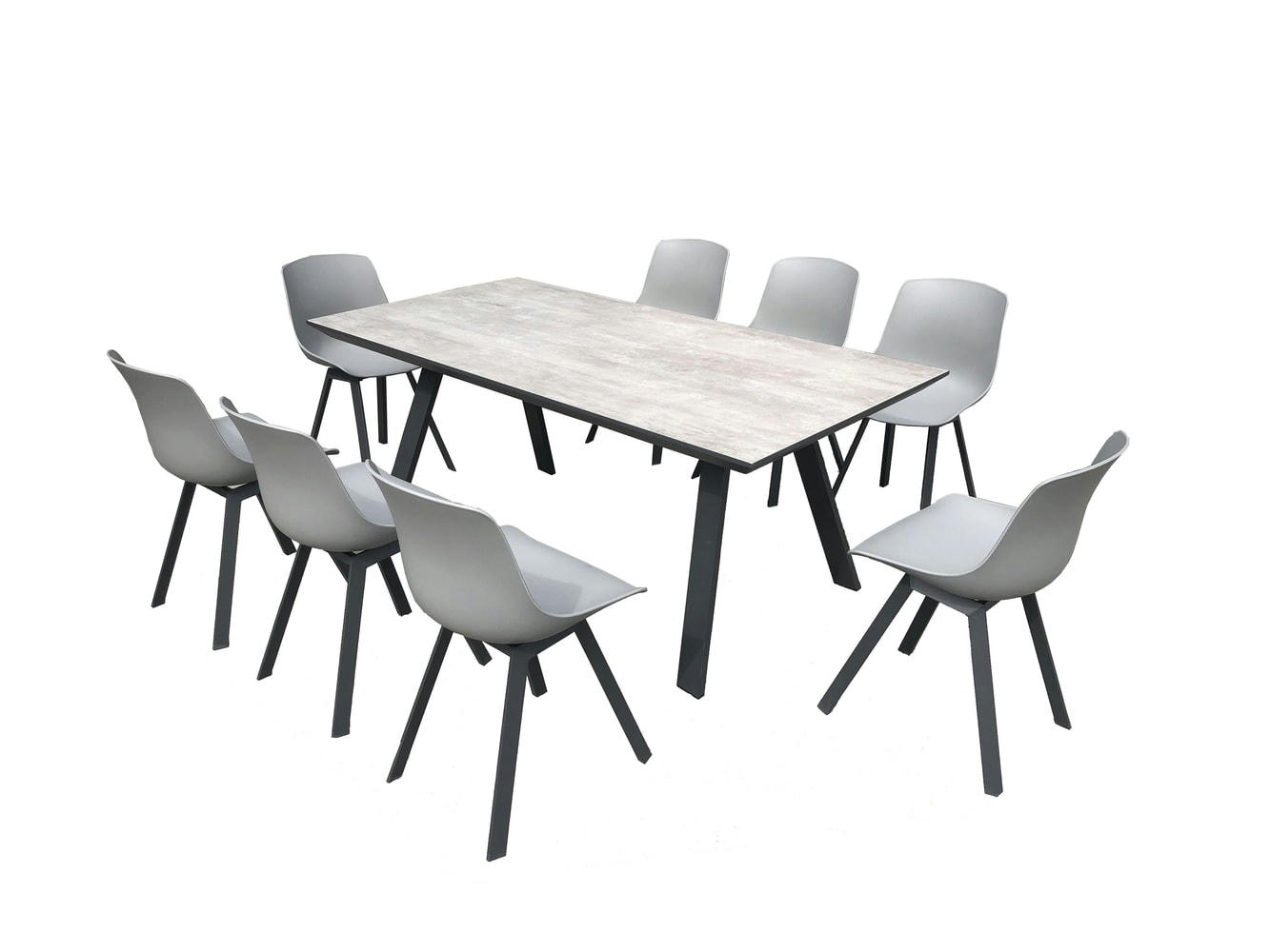 TEMARA - Salon de jardin aluminium et plateau aspect ciment 8 places