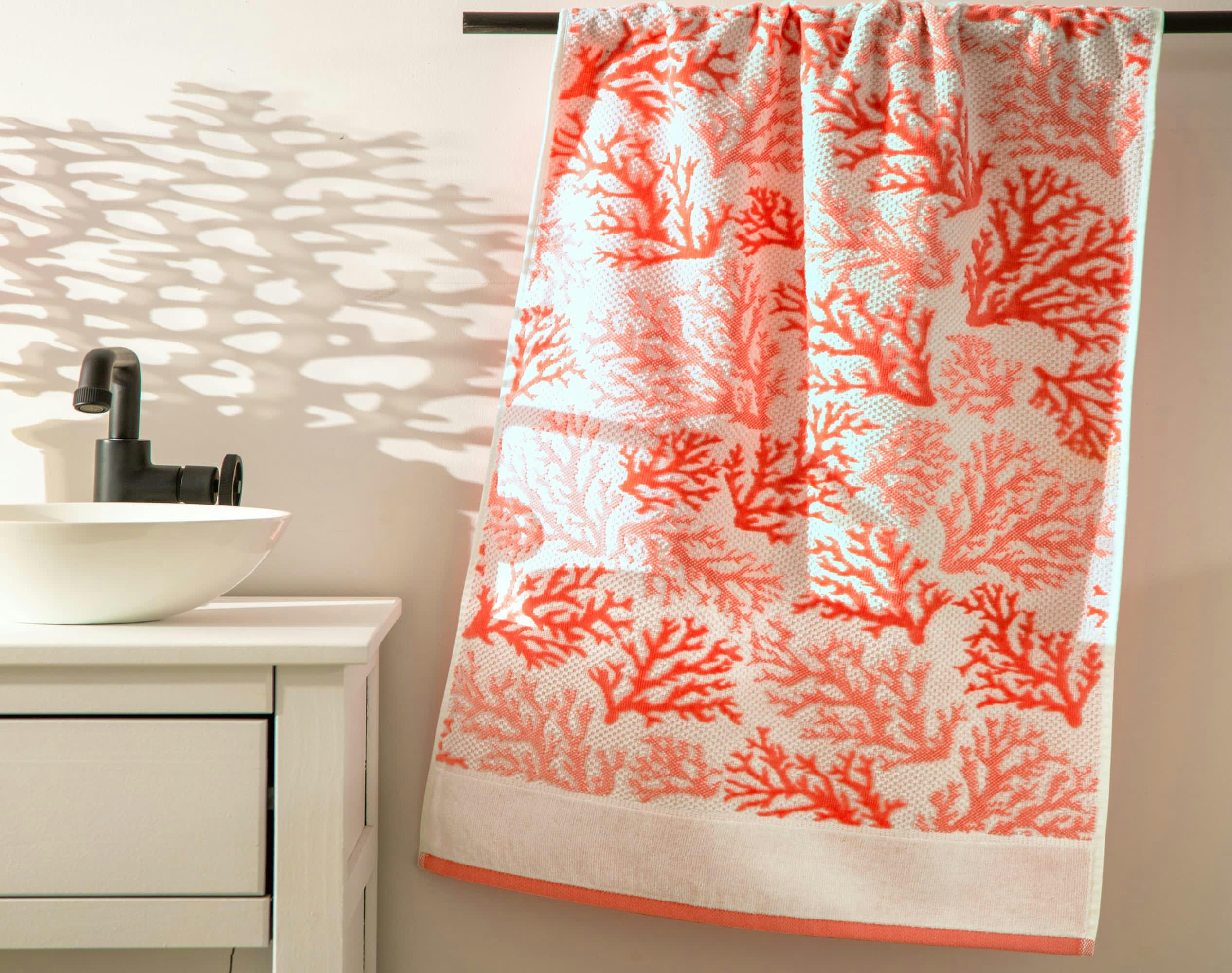 CORAUX - Drap de bain rose corail 70x140 en coton