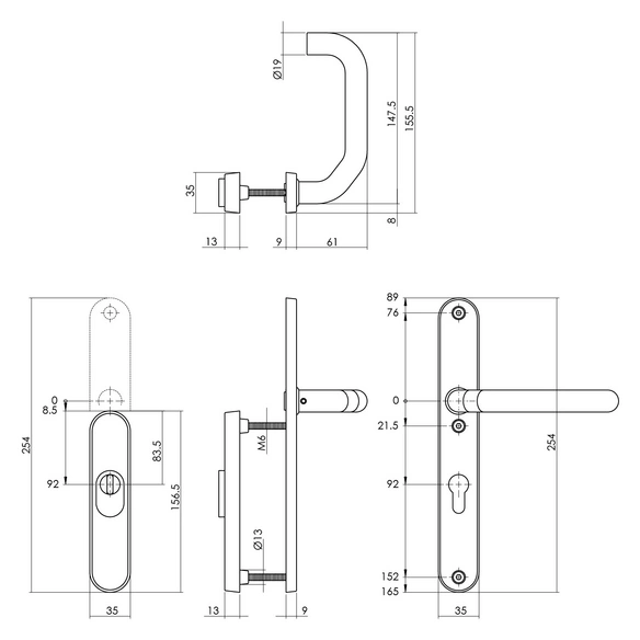 Schutzbeschlag, Kernziehschutz PZ 92 mm Schmall Drücker