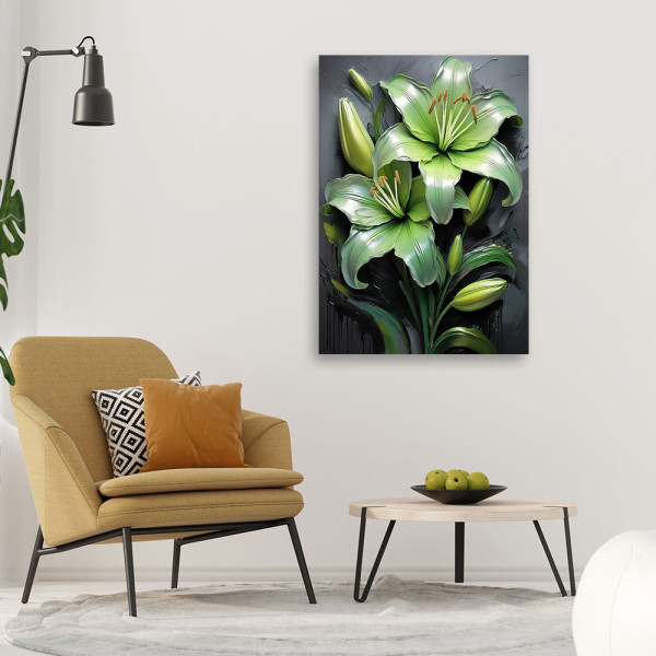 Feeby Obraz na płótnie, Lilia Kwiaty Zielone Malowane 40x60