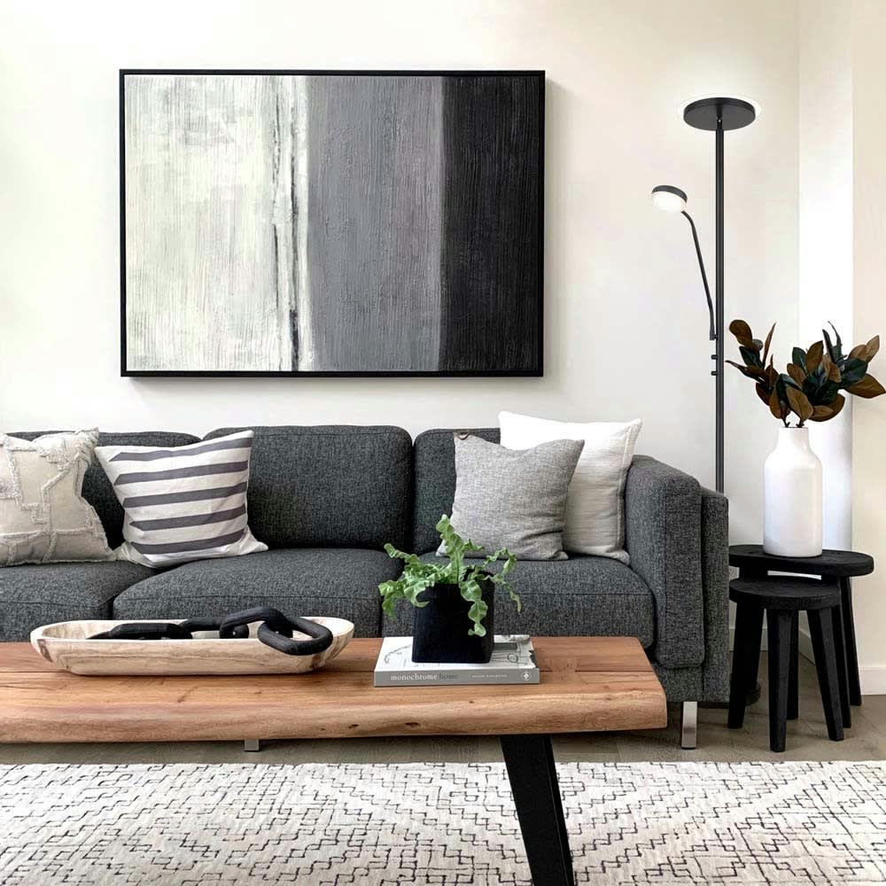 TEO - Lampadaire modeno noir mat avec 2 lumières et bras de lecture réglable