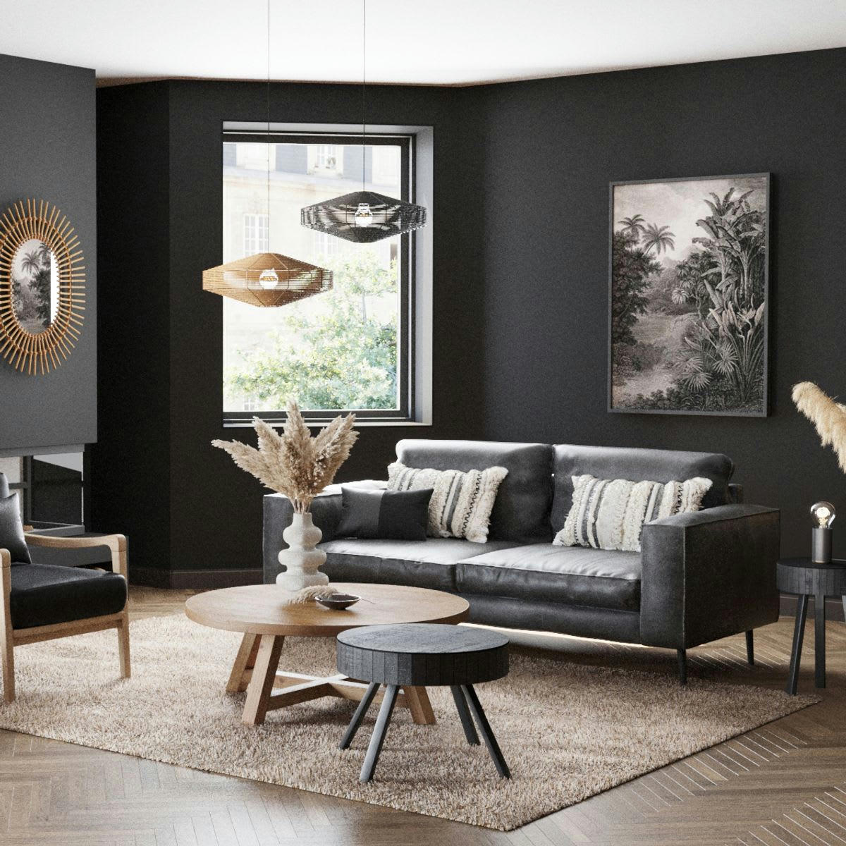 FORKS - Coussin cuir et coton 30x50 cm marron