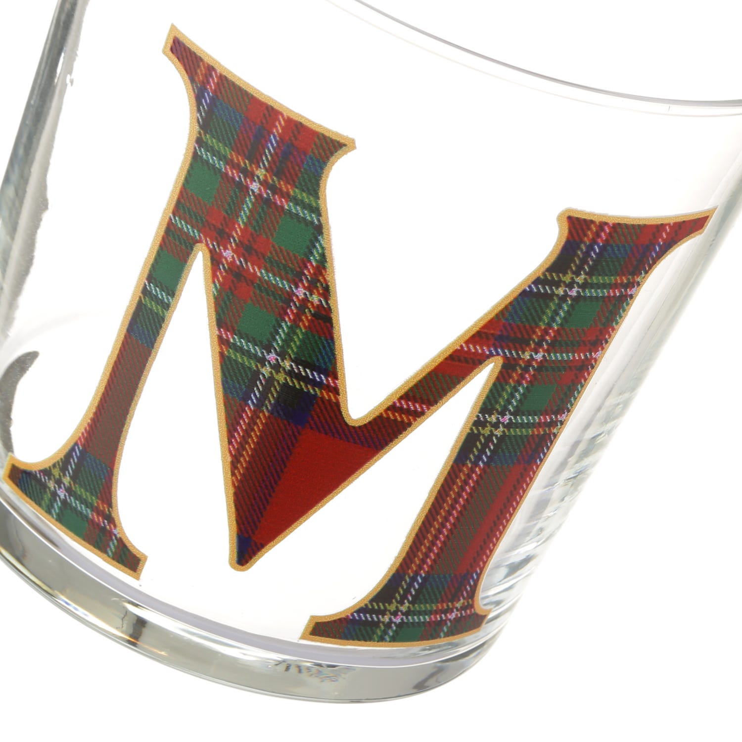 Bicchiere lettera M tartan rosso in vetro 360 ml