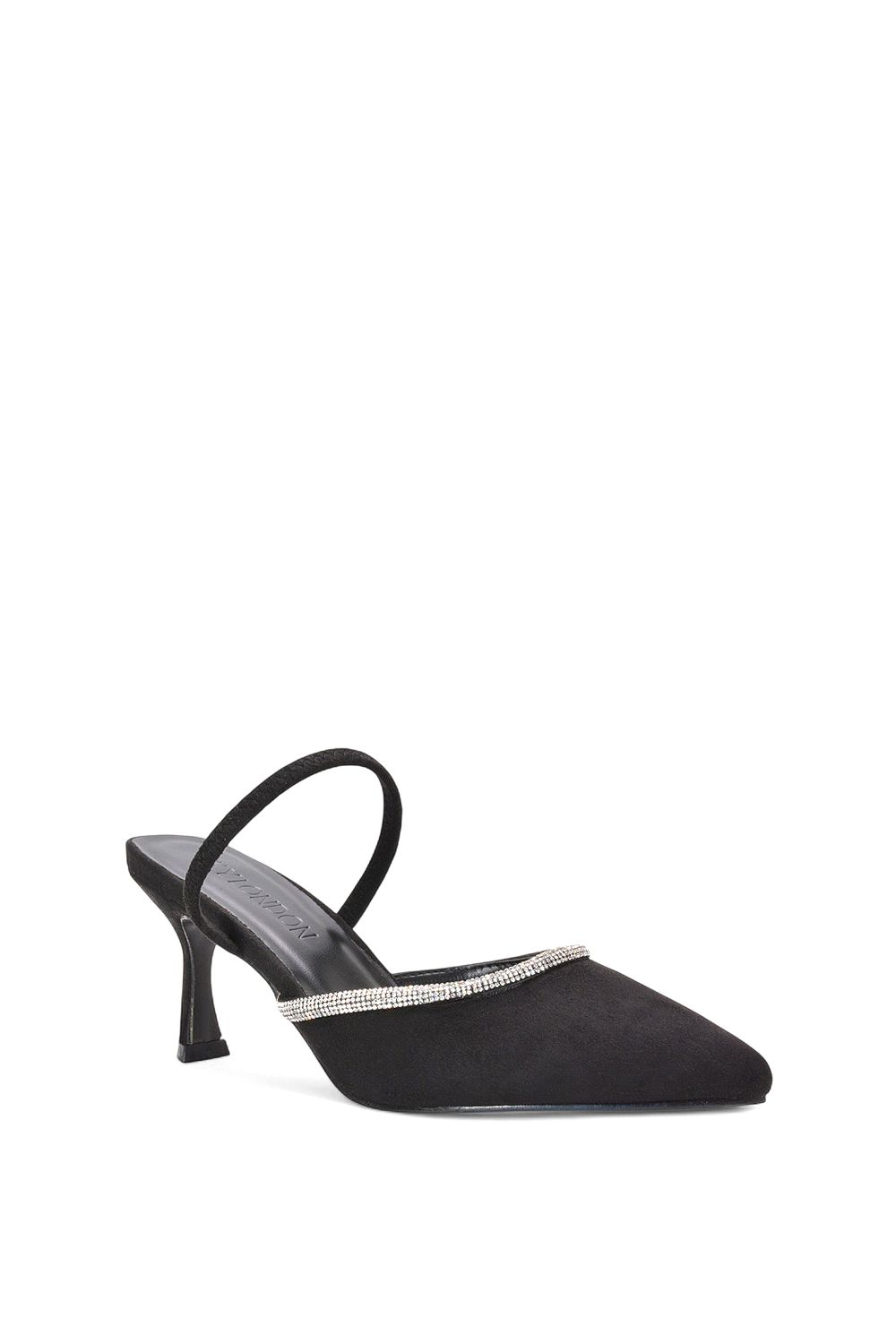 XY London Carlene' Clear Pointed Toe Mid Stiletto Heels With Crystal Trim