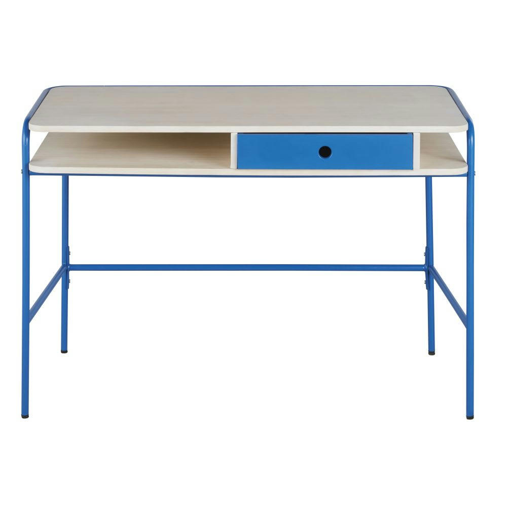 Sami - Bureau beige et bleu 1 tiroir 1 niche