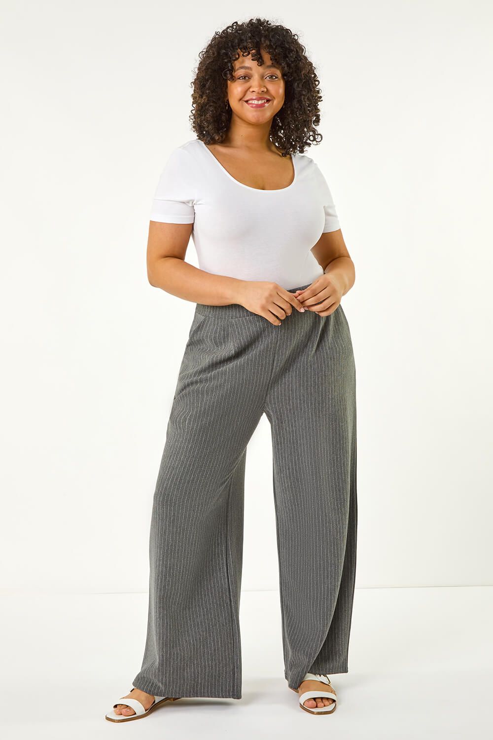 Roman Curve Pinstripe Elastic Waist Trouser