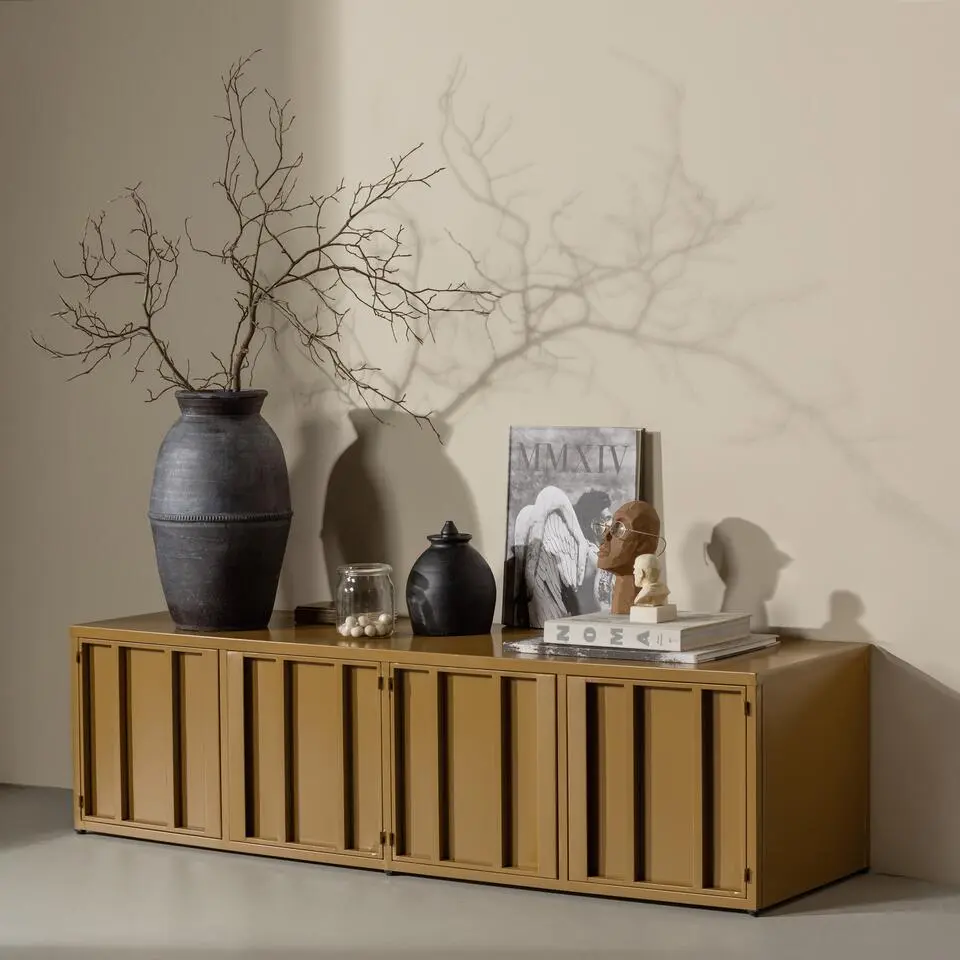 WOOOD Level Tv-Meubel - Metaal - Honinggeel - 44x160x44