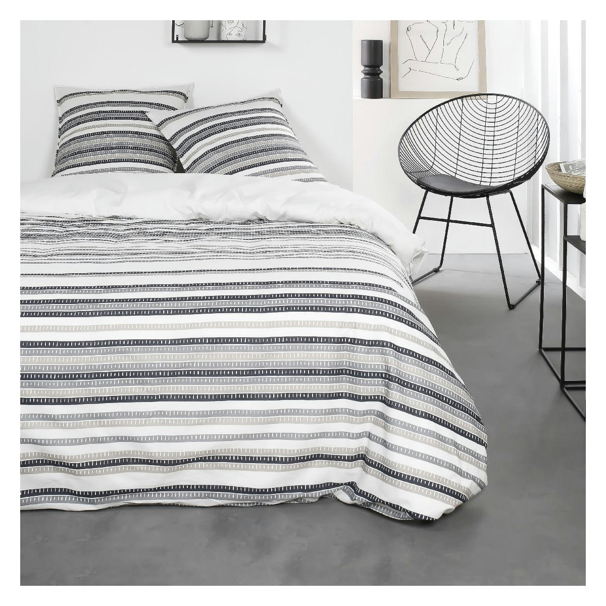 SUNSHINE JESS - Parure de lit 2 personnes imprimé en Coton Blanc 220x240 cm