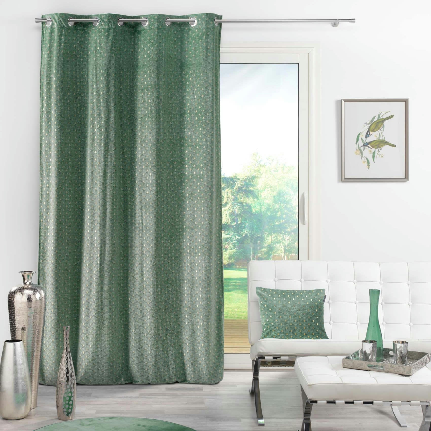 - Rideau tamisant en velours imprimé or kaki 140x240 cm