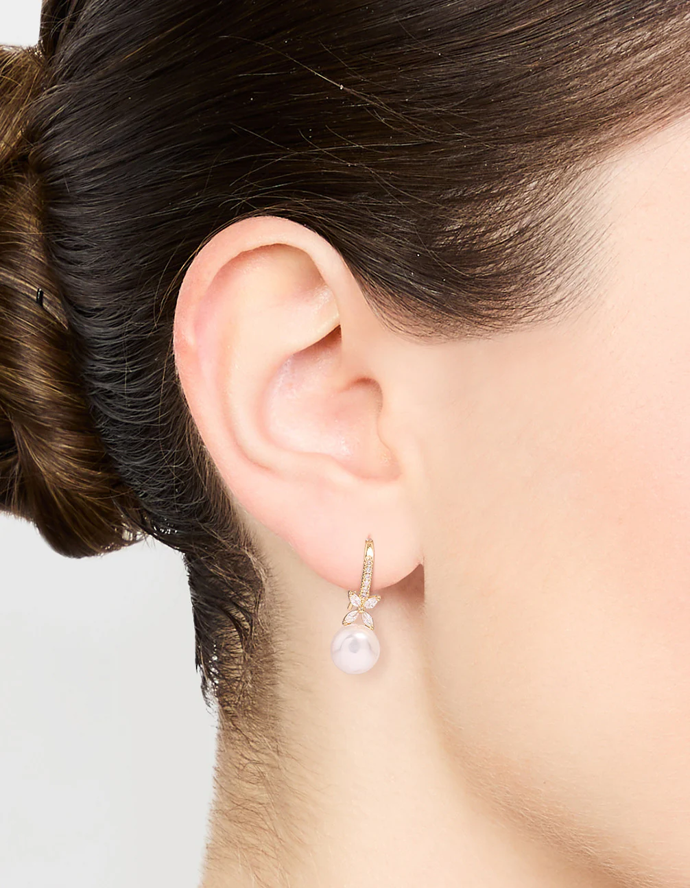 Gold Plated Pearl & Flower Hook Earrings