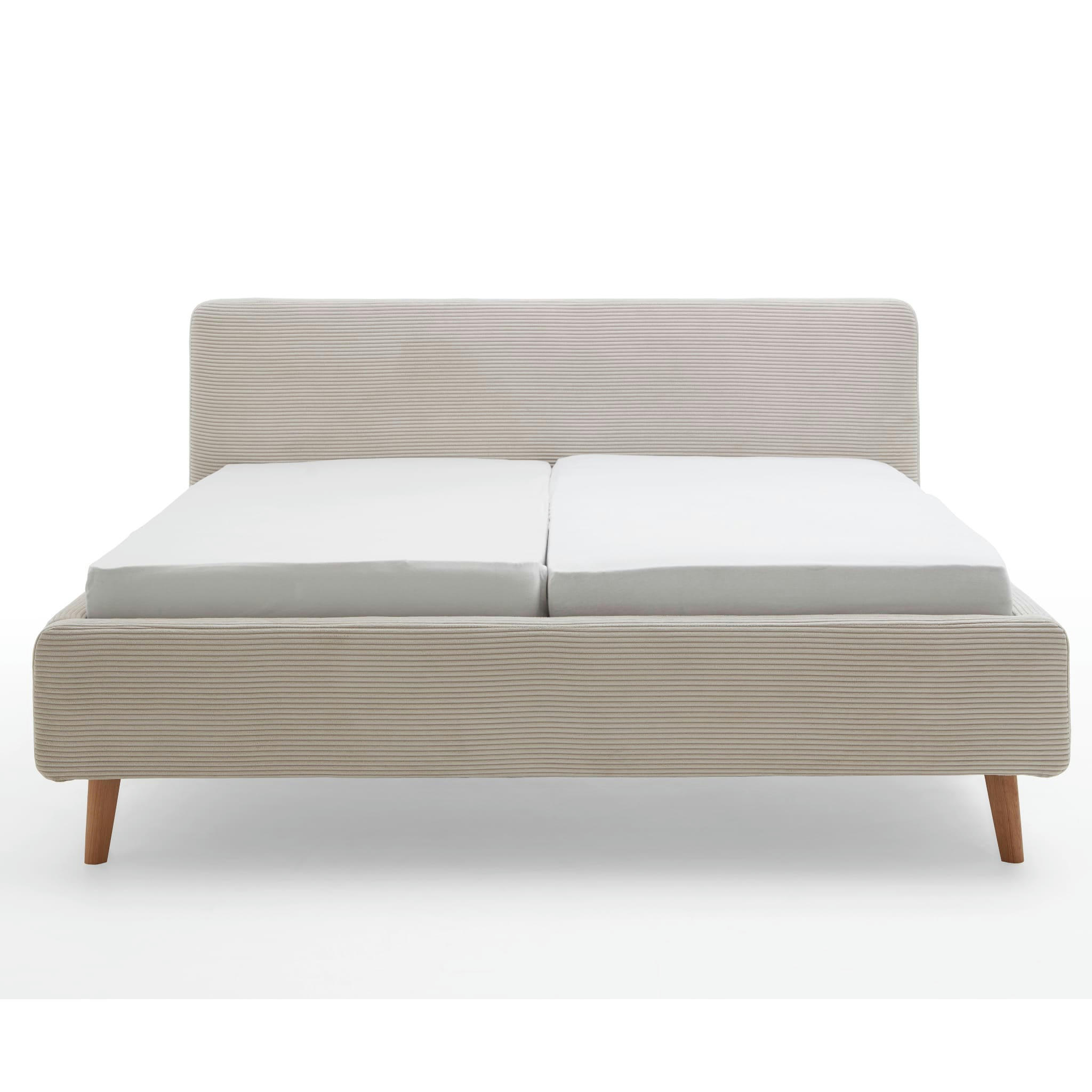 - Lit rembourré en velours avec tête de lit lisse beige 180x200