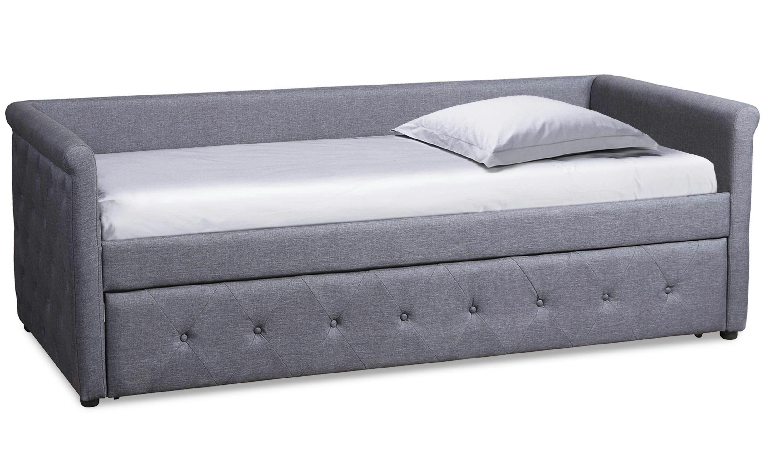 GARRY - Lit simple gigogne tissu gris foncé