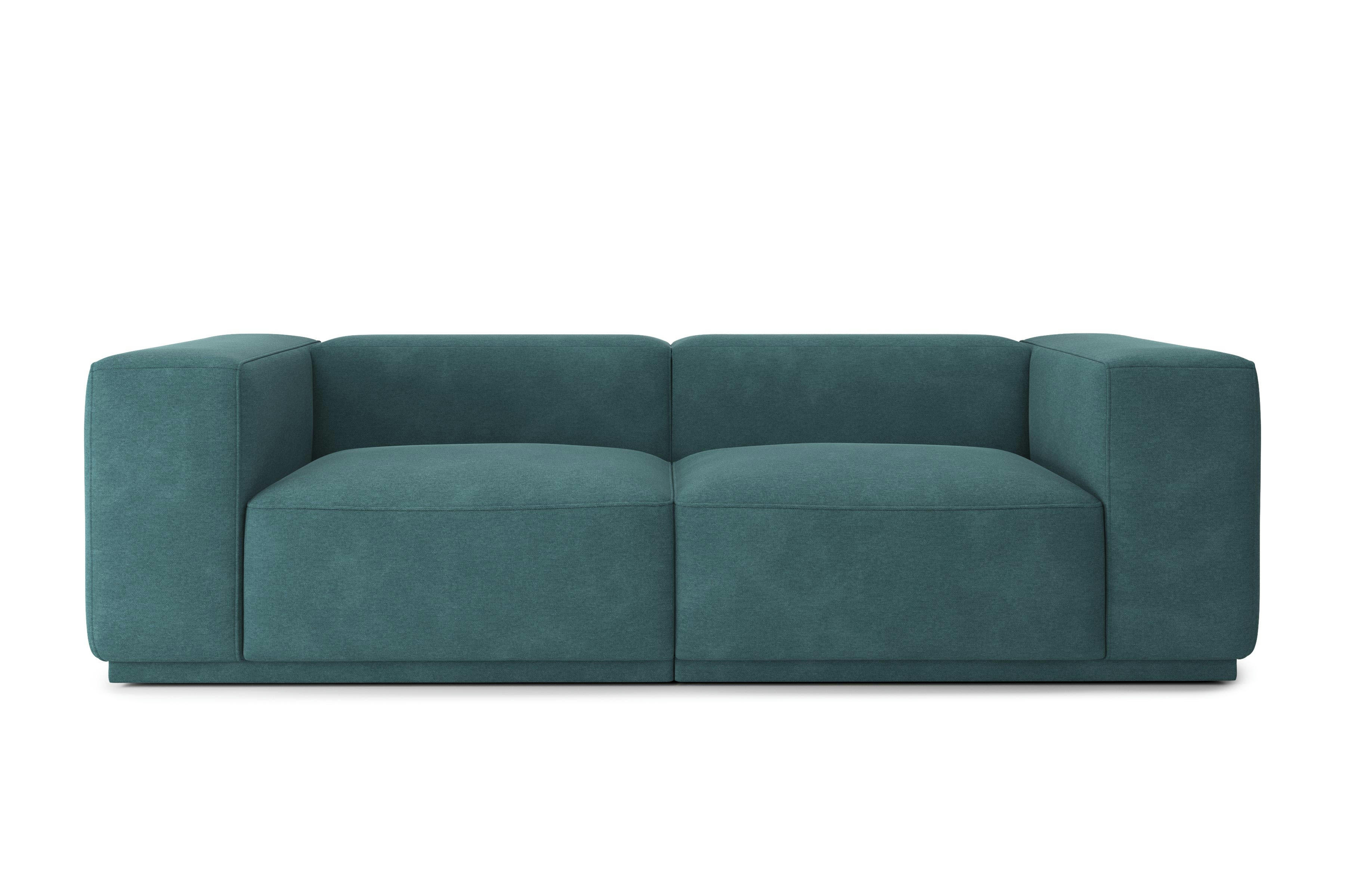 SACHA - Canapé droit en tissu 4 places bleu paon