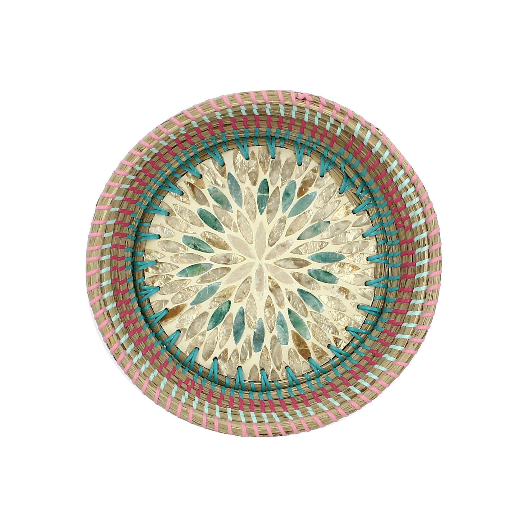 PAROS - Plateau rond en jonc de mer et coquillages Ø30cm