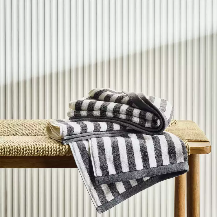 Habitat Grey Stripe 2 Pack Hand Towel