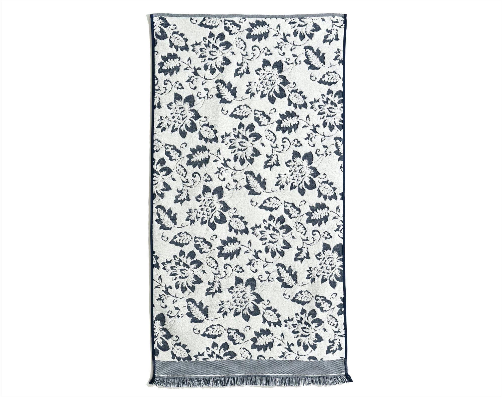 FLORAISON - Serviette de toilette 50x90 bleu marine en coton 500 g/m²
