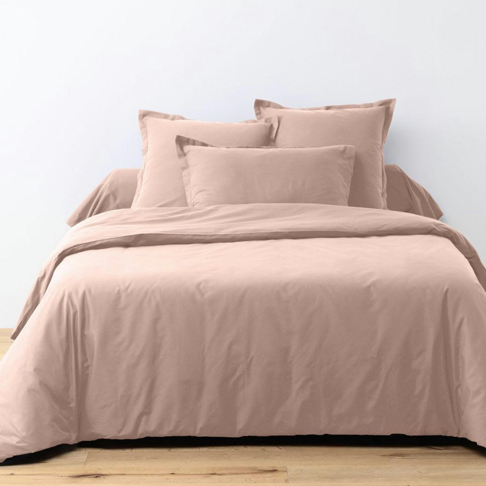 - Parure de lit 2 places coton unie rose blush 240x260 cm