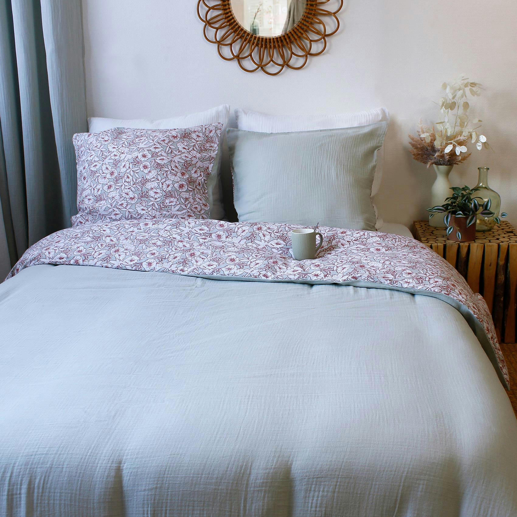 COTTAGE - Parure de lit 100 % coton gris 260 x 240 cm