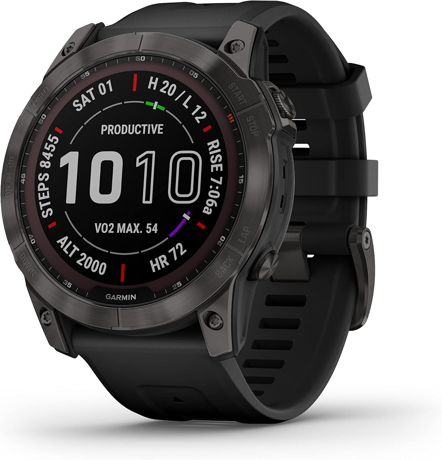 Garmin Fenix 7X Sapphire Solar  Larger Adventure smartwatch  with Solar Charging Capabilities  Rugged Outdoor Watch with GPS  Touchscreen  Wellness Features  Carbon Gray DLC Titanium with Black Band