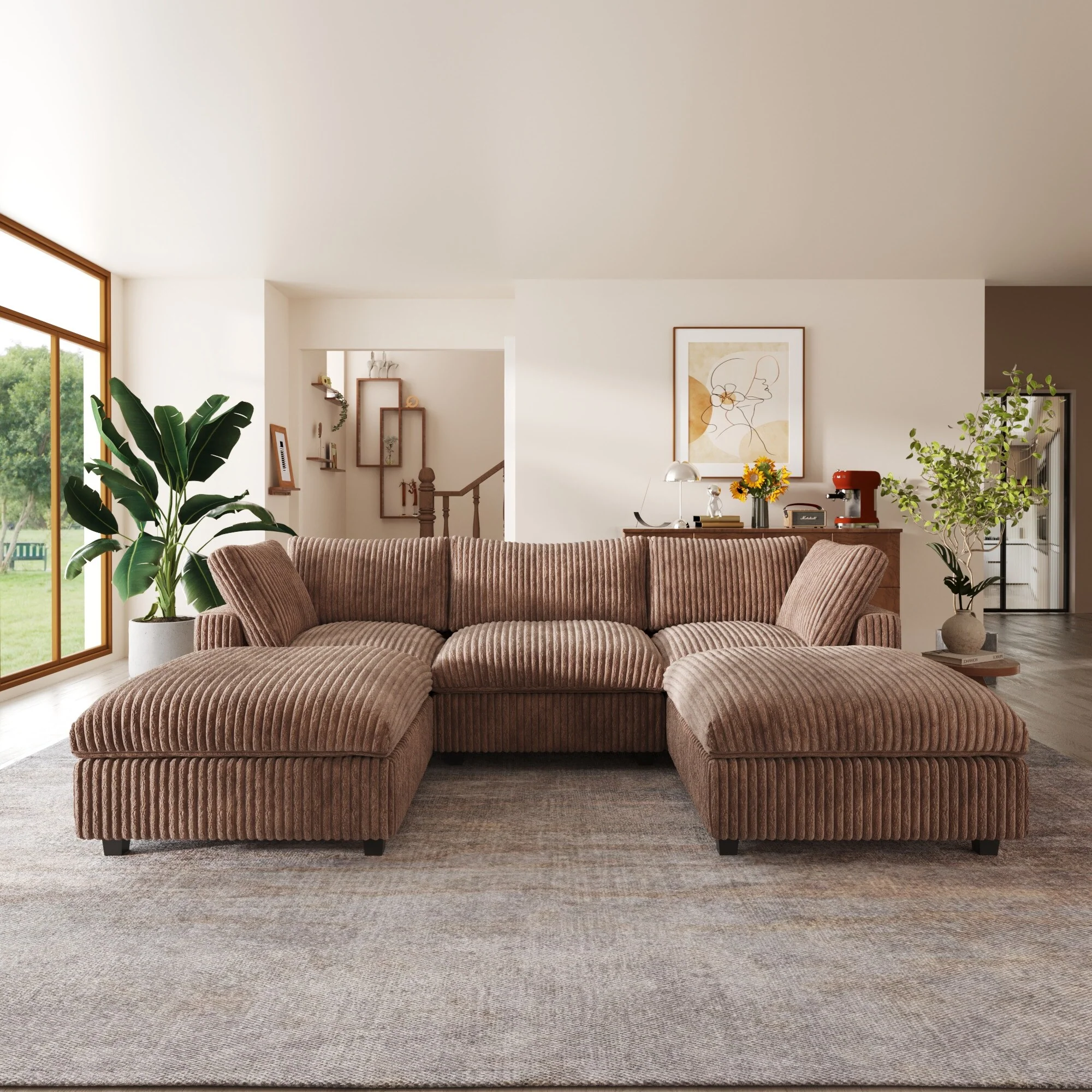 118'' U-shape Plush Fabric Upholstered Sectional Sofa Couch