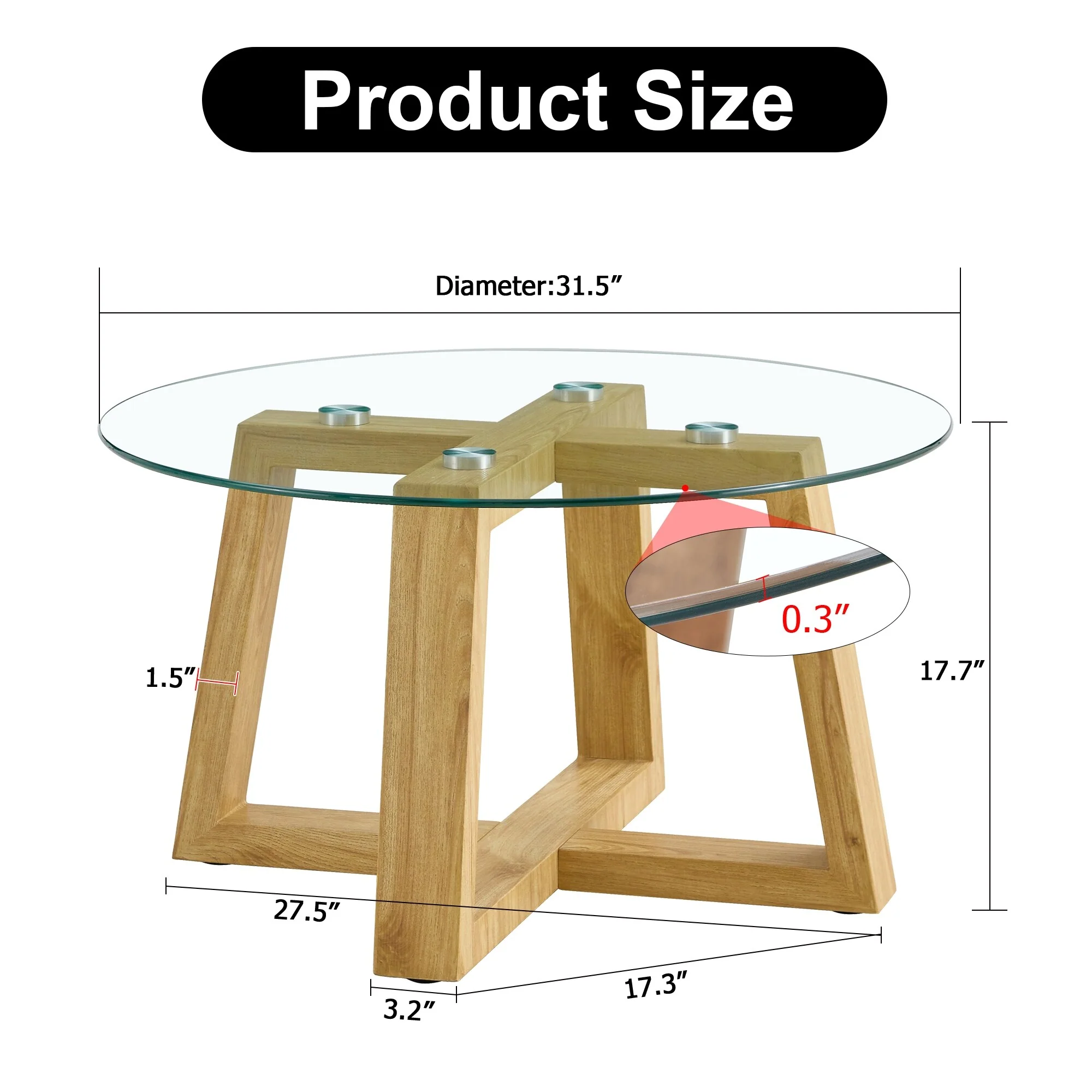 Modern Practical Circular Coffee Tables. Made Of Transparent Tempered Glass Tabletop And Wood Colored Mdf Material