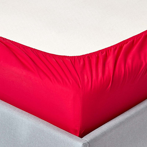 Drap-housse uni 90 x 190 cm 100 % coton égyptien 200 fils coloris rouge - HOMESCAPES