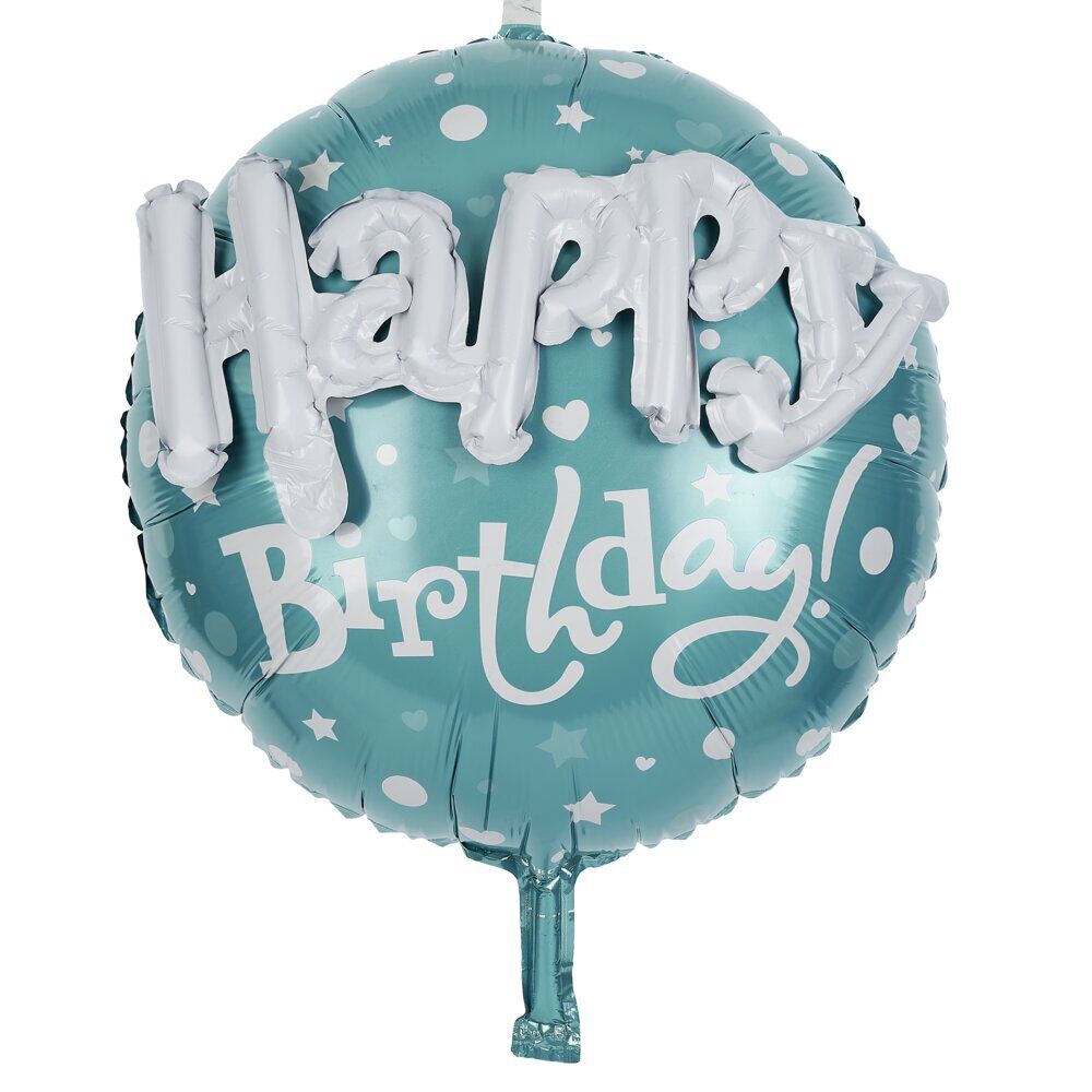 Ballon alu anniversaire Happy Birthday doré ou bleu Ø45cm
