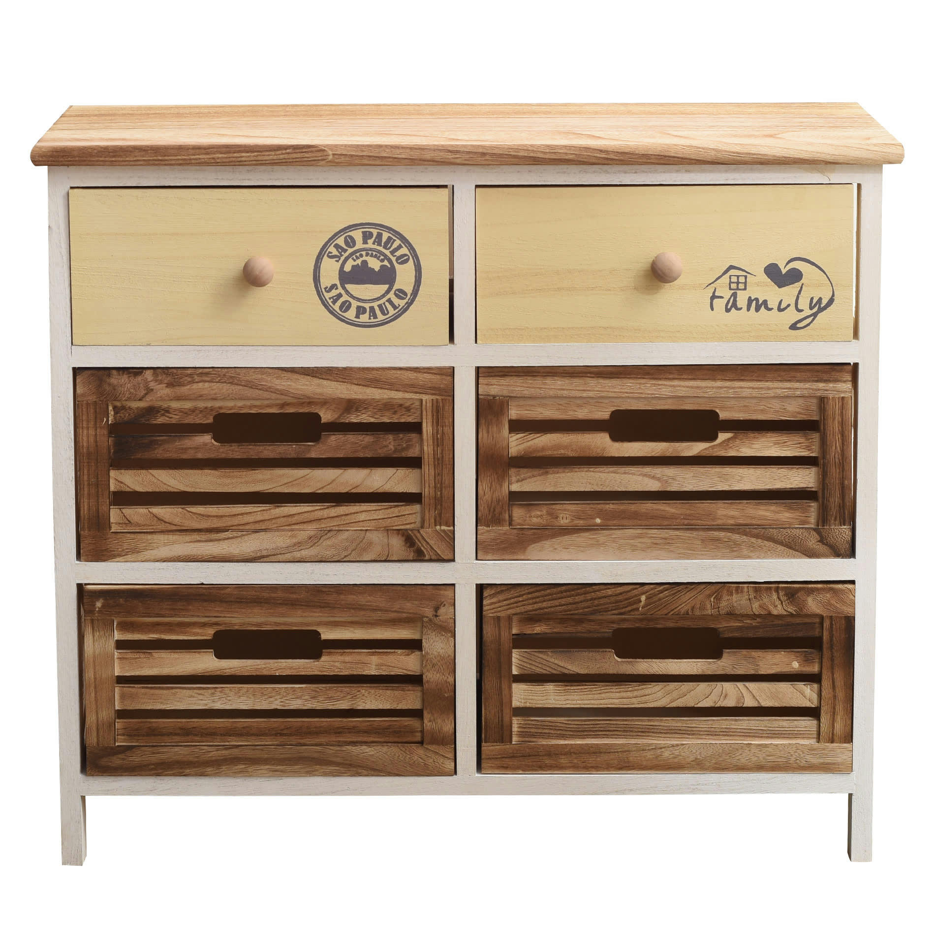 - Commode à 6 tiroirs en bois marron et beige