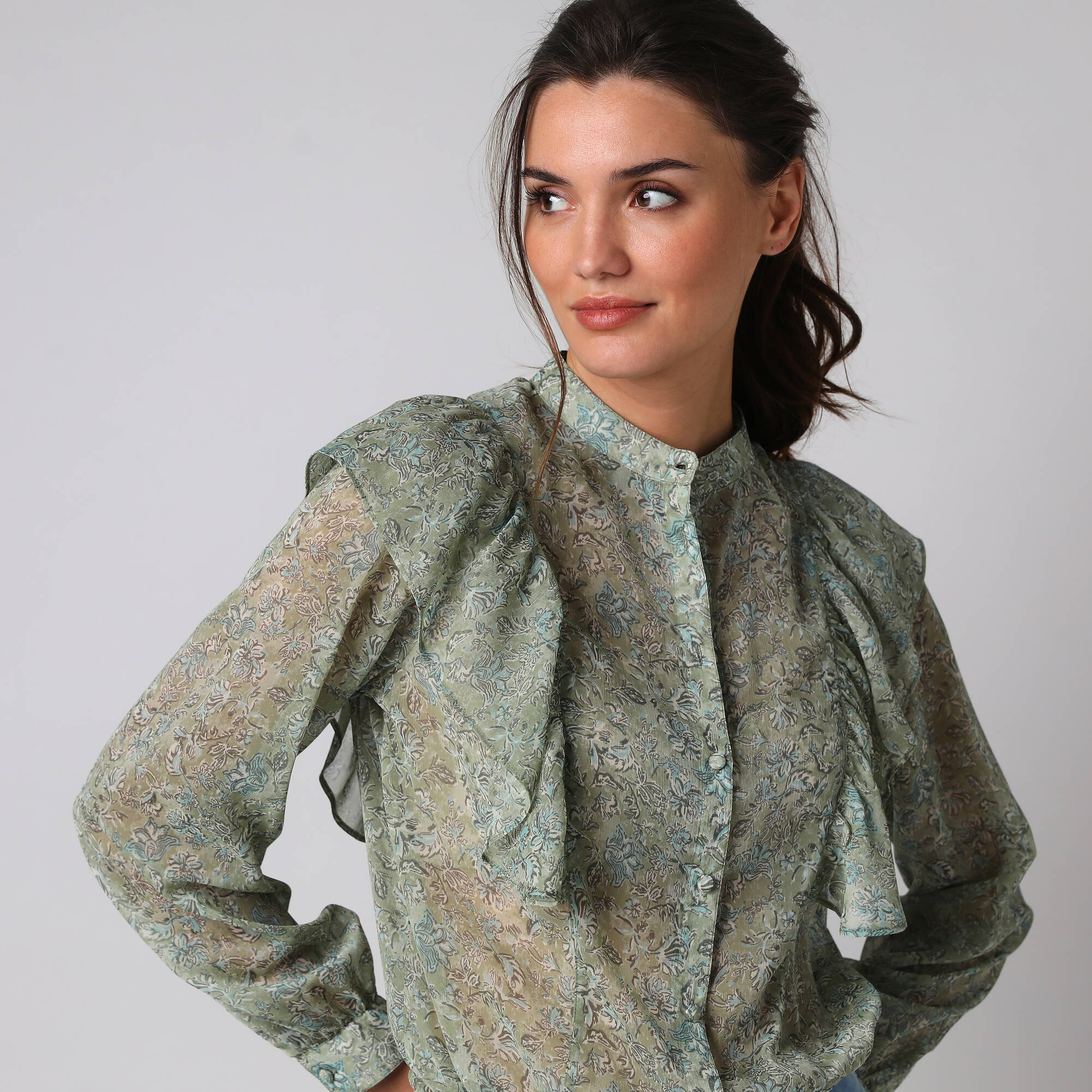Chemisier volanté voile chiffon imprimé