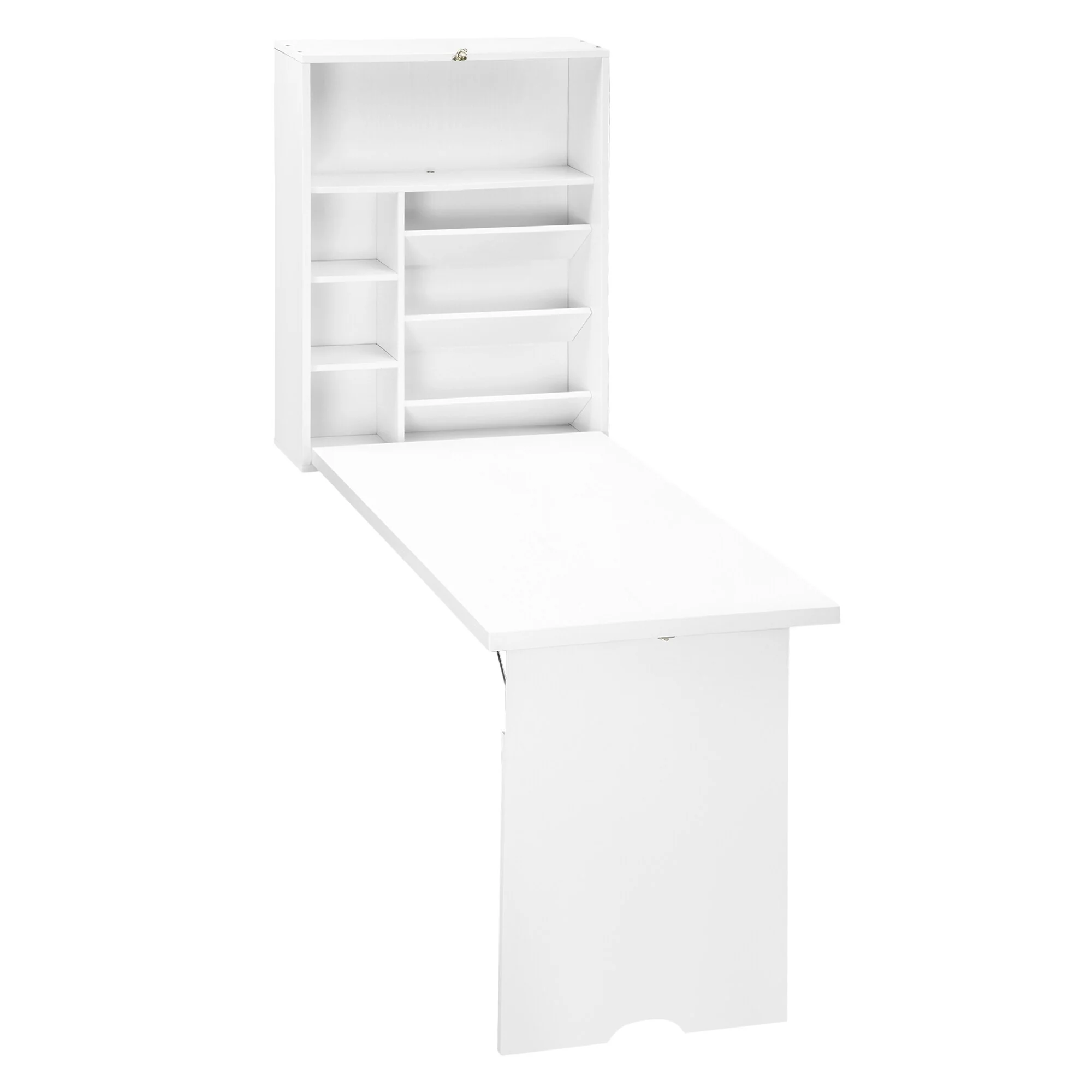 Wall-Mounted Fold-Out Convertible Office Desk Computer Desk with Adjustable Shelves & Water-Resistant Surface